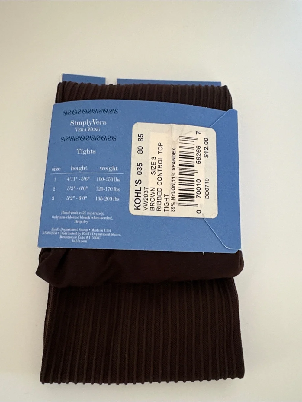 Simply Vera Vera Wang Ribbed Tights - Dark Brown